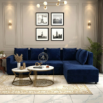 Blue L-shaped sectional sofa with MoltyFoam by Zauq Living Lahore