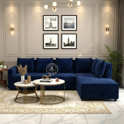 Blue L-shaped sectional sofa with MoltyFoam by Zauq Living Lahore