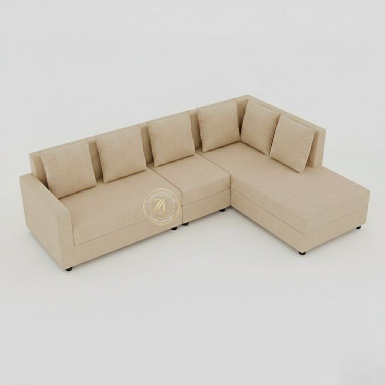 Beige L-shaped sectional sofa with MoltyFoam by Zauq Living Lahore