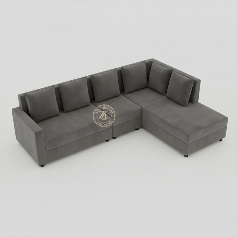 Grey L-shaped sectional sofa with MoltyFoam by Zauq Living Lahore
