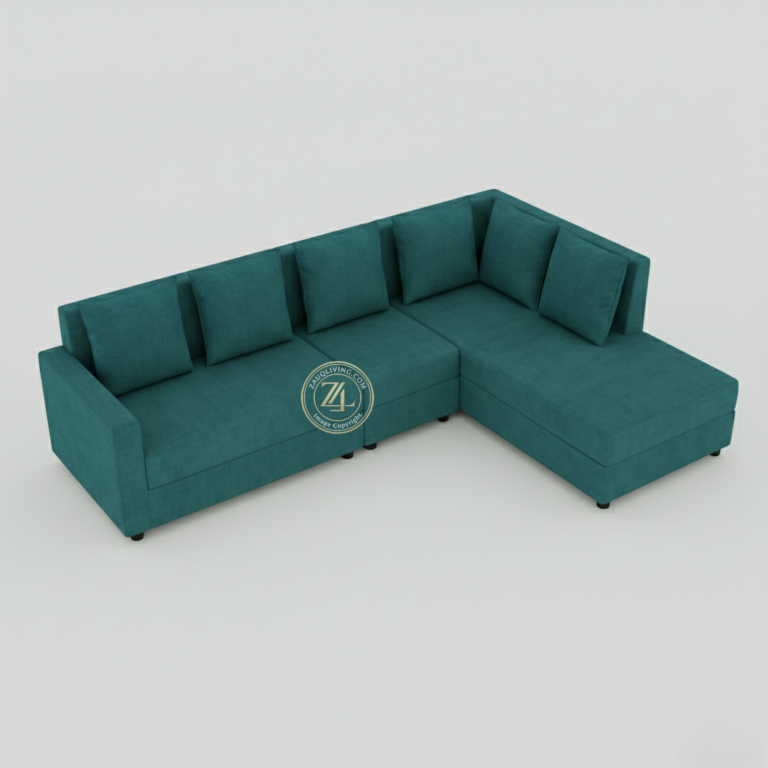 Teal Green L-shaped sectional sofa with MoltyFoam by Zauq Living Lahore