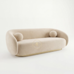 Modern curved Cream 01 Front velvet sofa with round cushions by Zauq Living Lahore