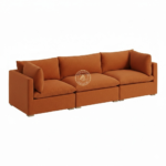 Orange velvet modular sofa with ball fiber seating and acacia wood frame Lahore