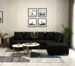Black L-shaped sectional sofa with MoltyFoam by Zauq Living Lahore